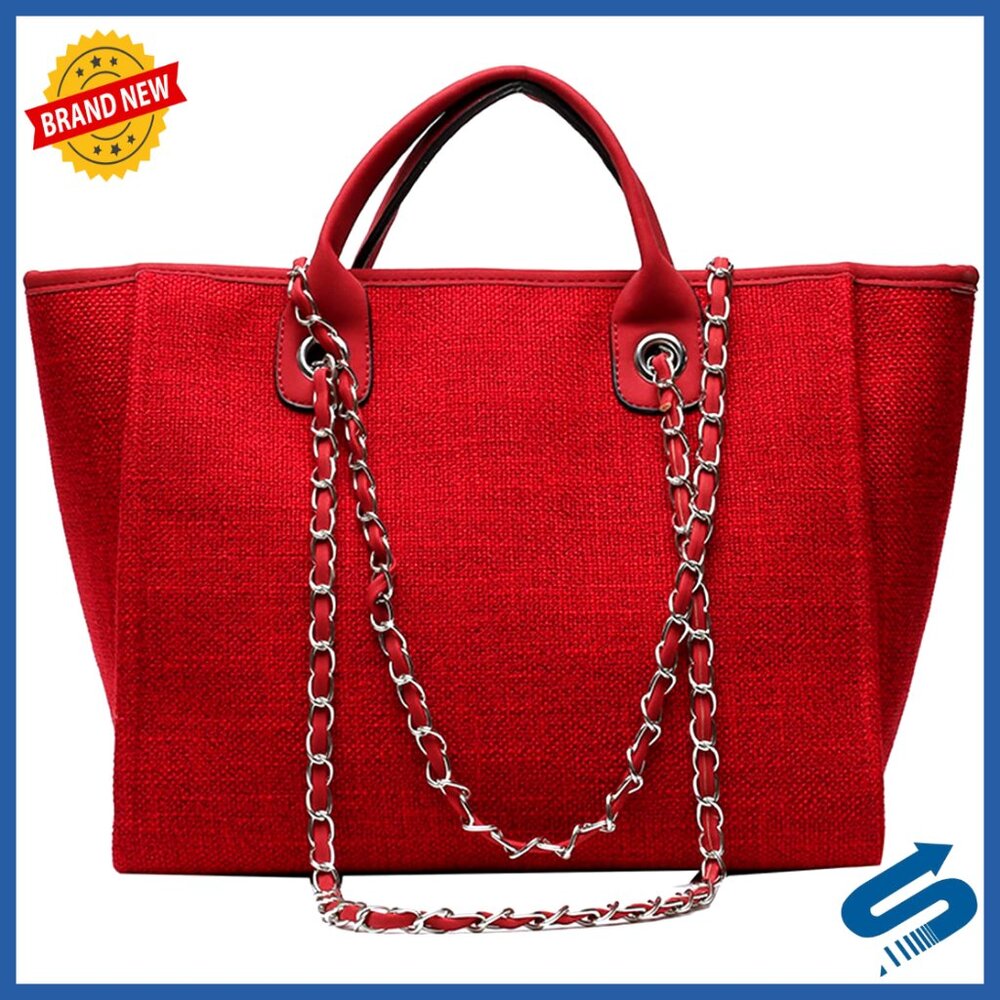 Large Canvas Tote Bag With Zipper Minimal Elegant Travel Work Handbag